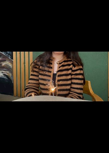 Trendyol & Milla Kahverengi Çizgili Kadın Triko Hırka