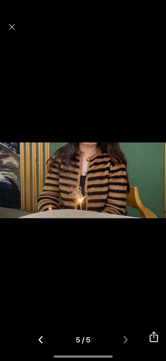 Kahverengi Çizgili Kadın Triko Hırka - Görsel 3