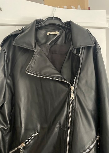 Kadın Siyah Deri Biker Ceket - Görsel 5