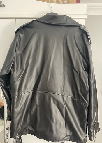 Kadın Siyah Deri Biker Ceket - Görsel 6