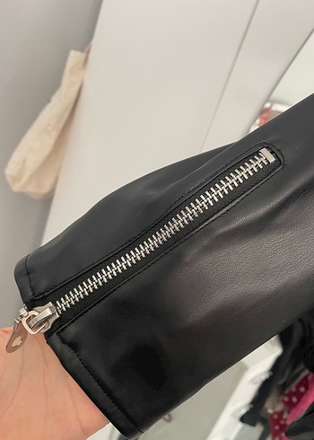 Kadın Siyah Deri Biker Ceket - Görsel 4