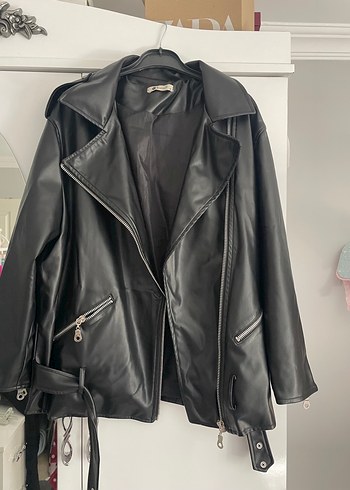 Kadın Siyah Deri Biker Ceket - Görsel 2