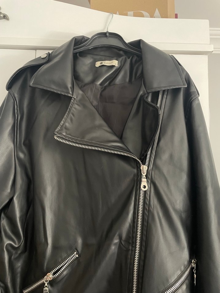 Kadın Siyah Deri Biker Ceket - Görsel 5