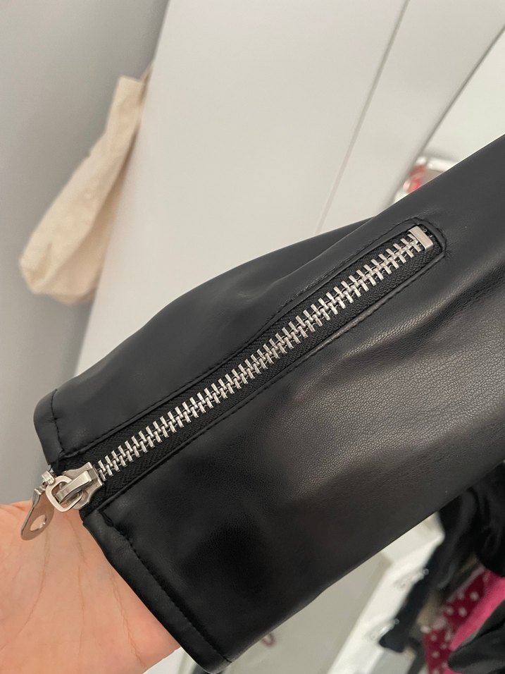 Kadın Siyah Deri Biker Ceket - Görsel 4