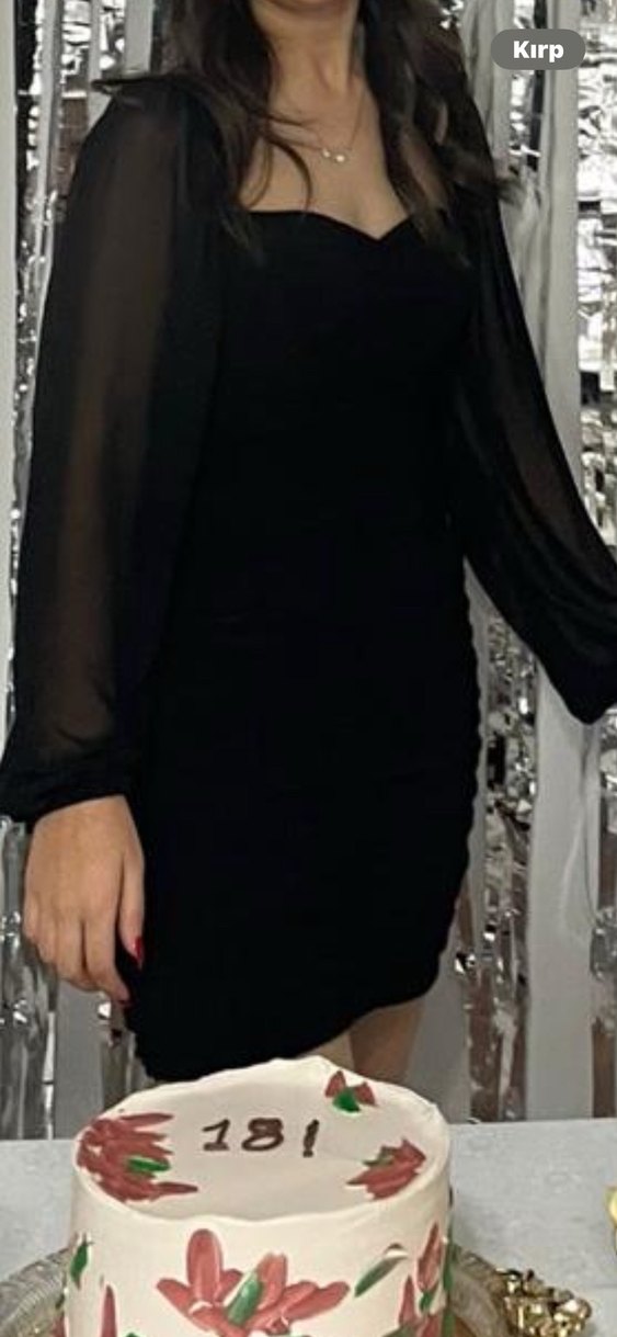 Siyah V Yaka Uzun Kollu Gotik Mini Elbise - Görsel 2