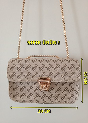 Zincir Detaylı Bej Baskılı Kadın Çanta