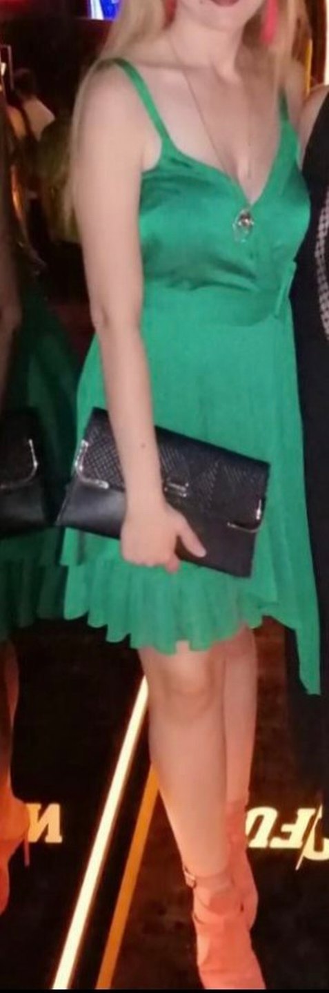 Drapeli askılı Mini Yeşil Abiye Elbise - Görsel 2