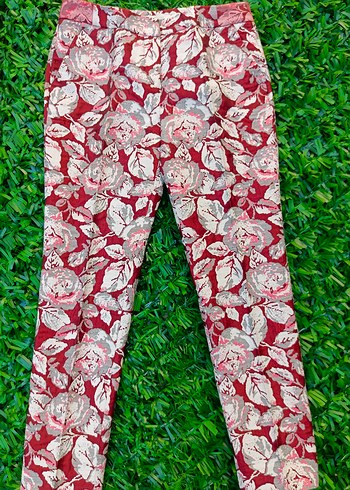 Bordo Çiçek Desenli Dantel Detaylı Kadın Pantolon