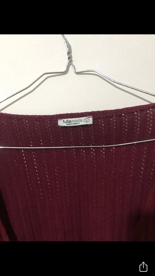 Bordo Bağcıklı Örgü Triko Hırka - Görsel 3