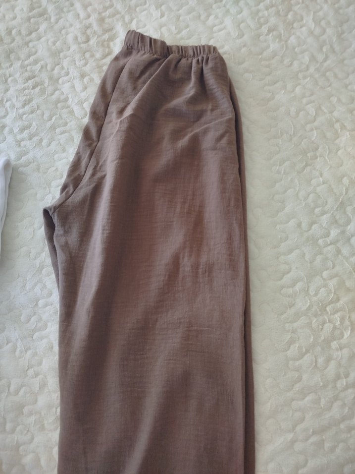 Düğmeli açık kahve Keten takım - Görsel 2