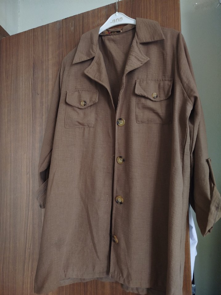 Düğmeli açık kahve Keten takım - Görsel 1