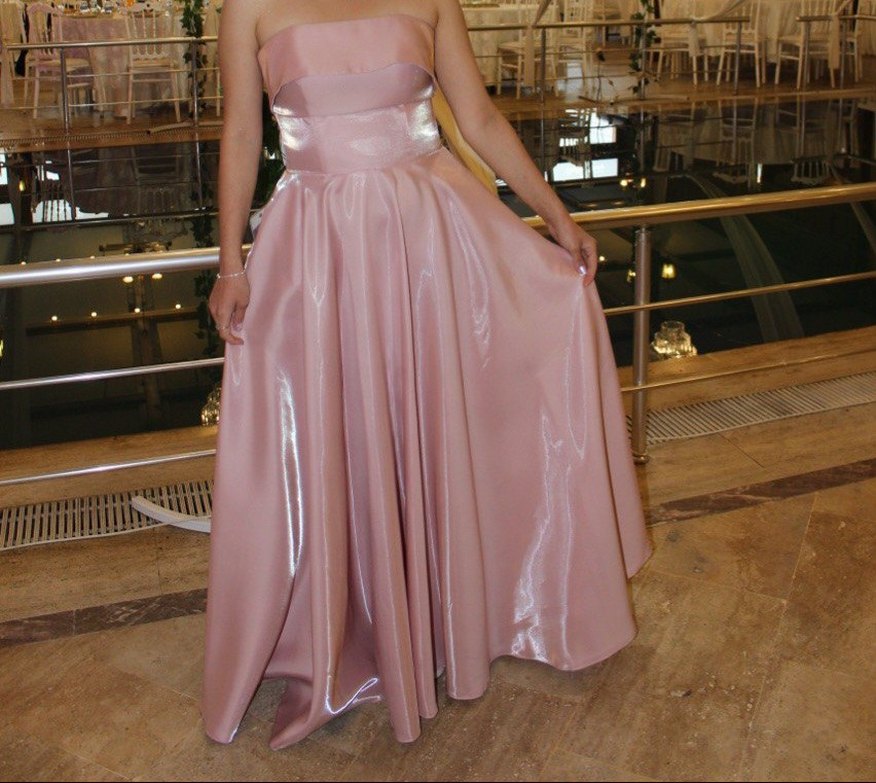 #Pudra Pembe Drapeli Uzun Straplez #Nişan Elbisesi - Görsel 4