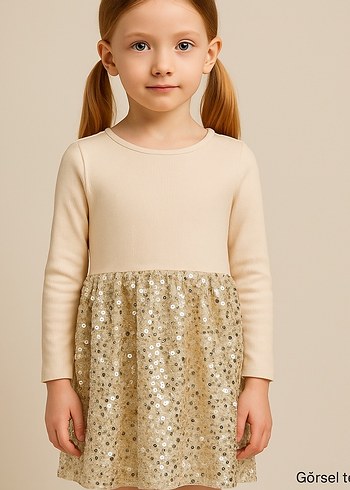 H&M Payetli Özel Gün Elbisesi 7-8 Yaş | Krem & Altın
