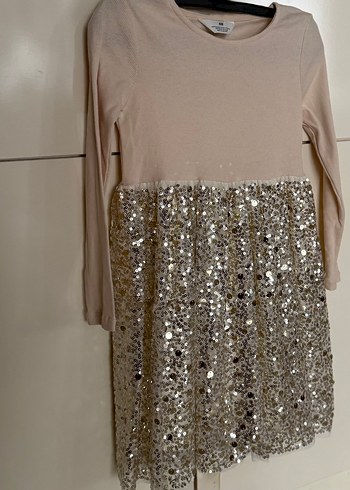 H&M Payetli Özel Gün Elbisesi 7-8 Yaş | Krem & Altın