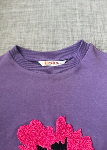 7 Yaş Beden Mor İnci Detaylı inCity Sweatshirt 7-8 Yaş Kız Çocuk