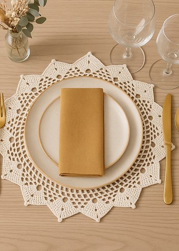 El Örgüsü Koton Yuvarlak Amerikan Servis 40x40  Boho Vintage - Görsel 3