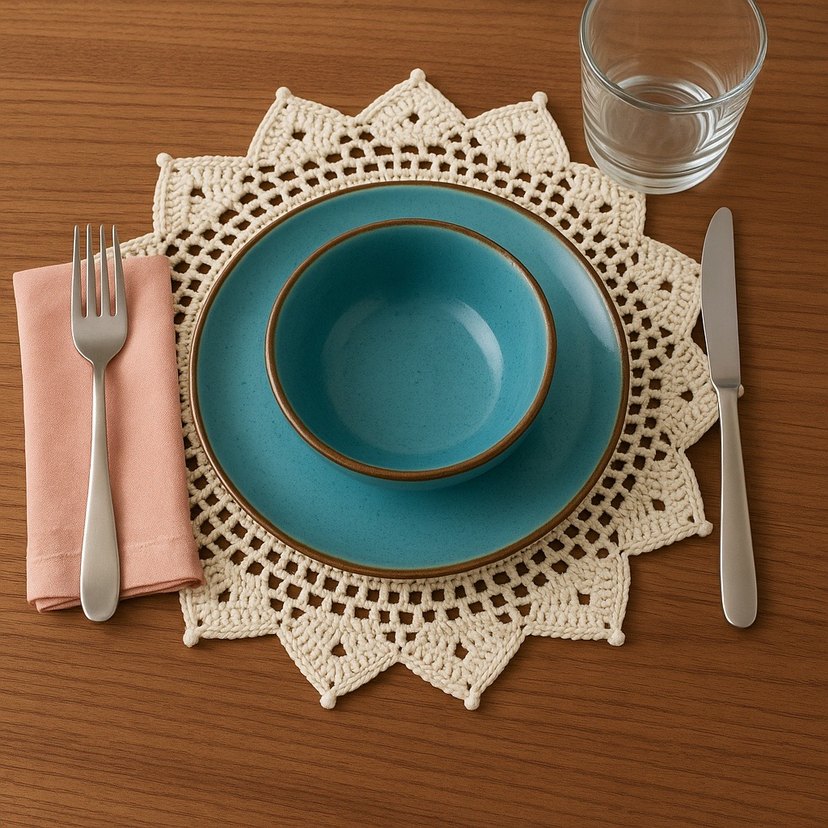 El Örgüsü Koton Yuvarlak Amerikan Servis 40x40  Boho Vintage - Görsel 2