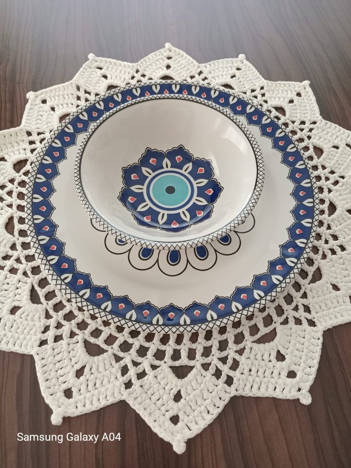 El Örgüsü Koton Yuvarlak Amerikan Servis 40x40  Boho Vintage - Görsel 5