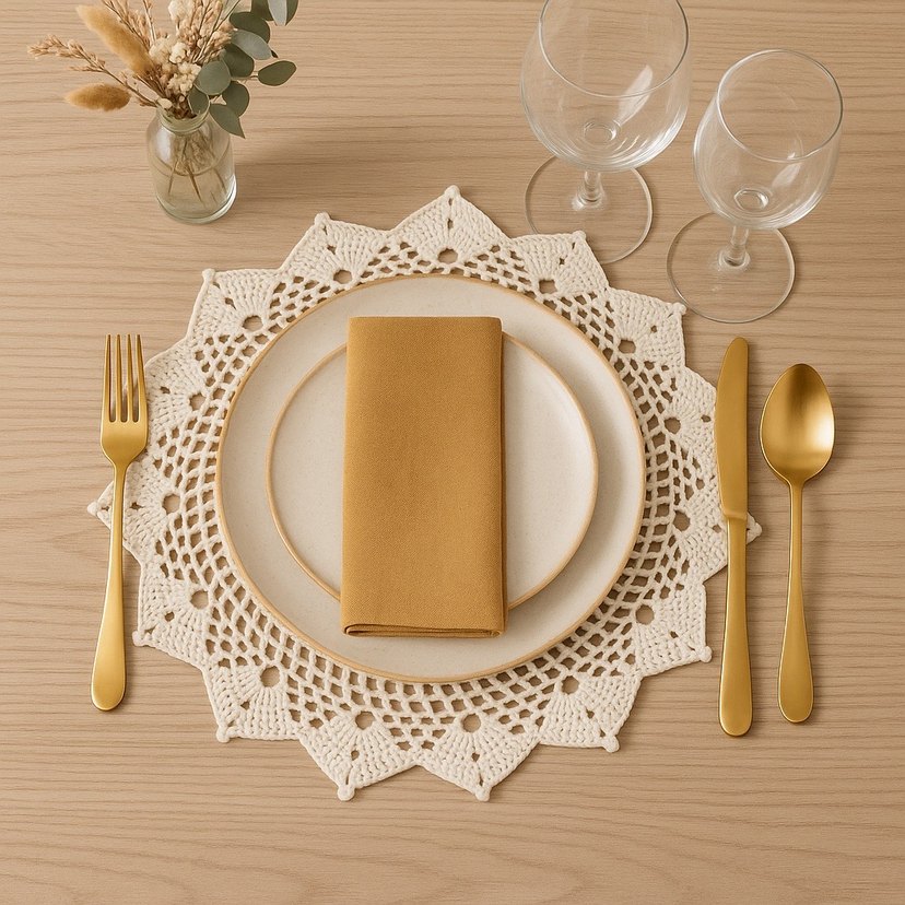 El Örgüsü Koton Yuvarlak Amerikan Servis 40x40  Boho Vintage - Görsel 3