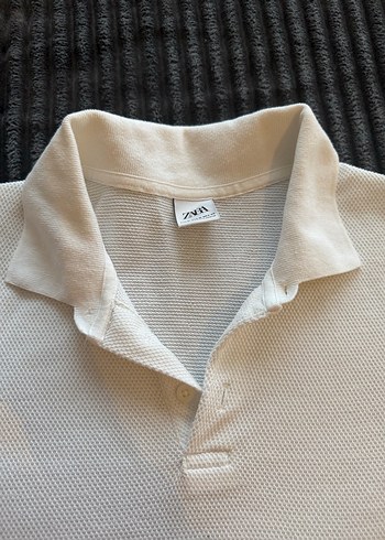 Zara Erkek Beyaz Kısa Kollu Polo Tişört - Görsel 3