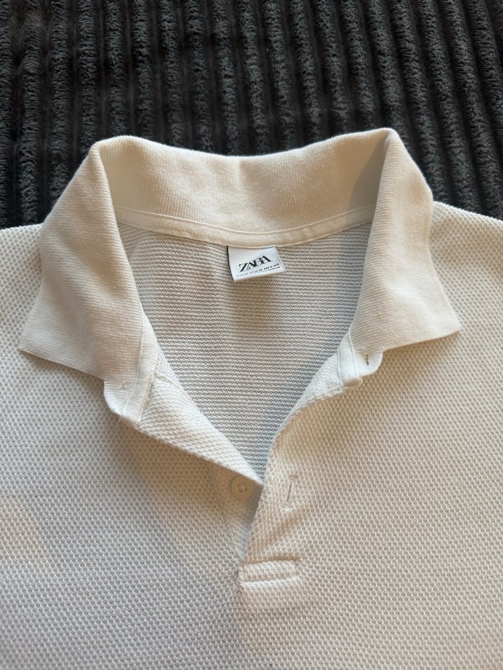 Zara Erkek Beyaz Kısa Kollu Polo Tişört - Görsel 3