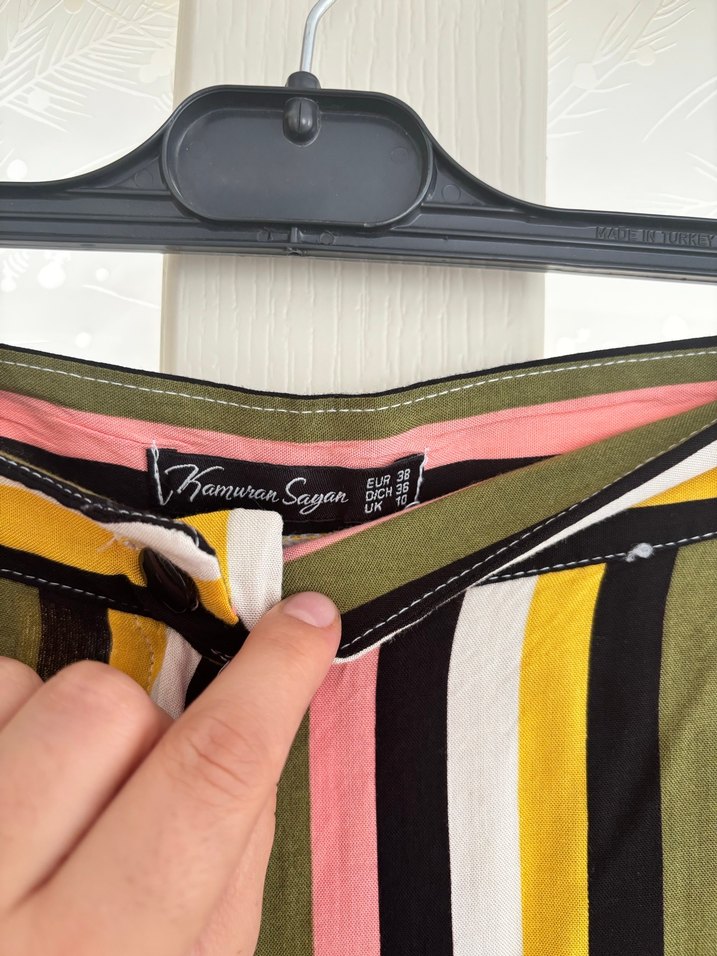 Çizgili, Pilili Kadın Uzun Kumaş Pantolon - Görsel 2