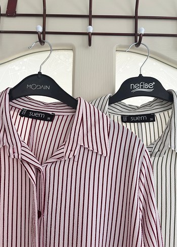 Çizgili Uzun Kollu Pamuklu Kadın Gömlek - Görsel 3