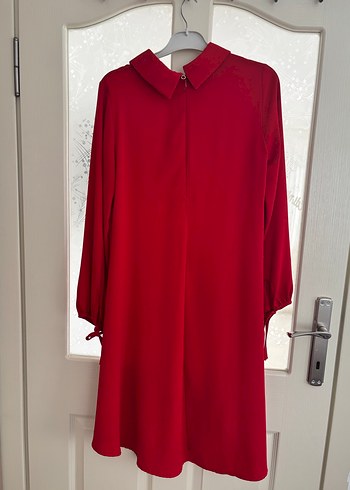 Uzun Kollu Kırmızı Saten Tunik - Görsel 3