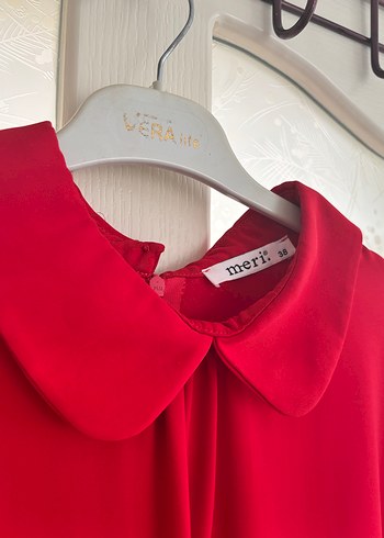 Uzun Kollu Kırmızı Saten Tunik - Görsel 2