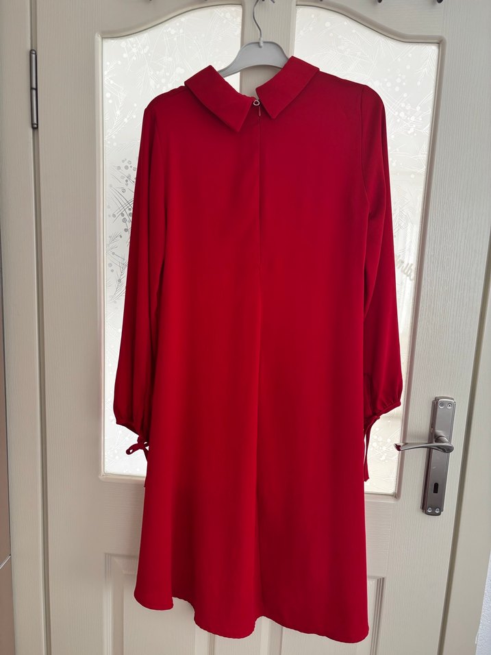 Uzun Kollu Kırmızı Saten Tunik - Görsel 3