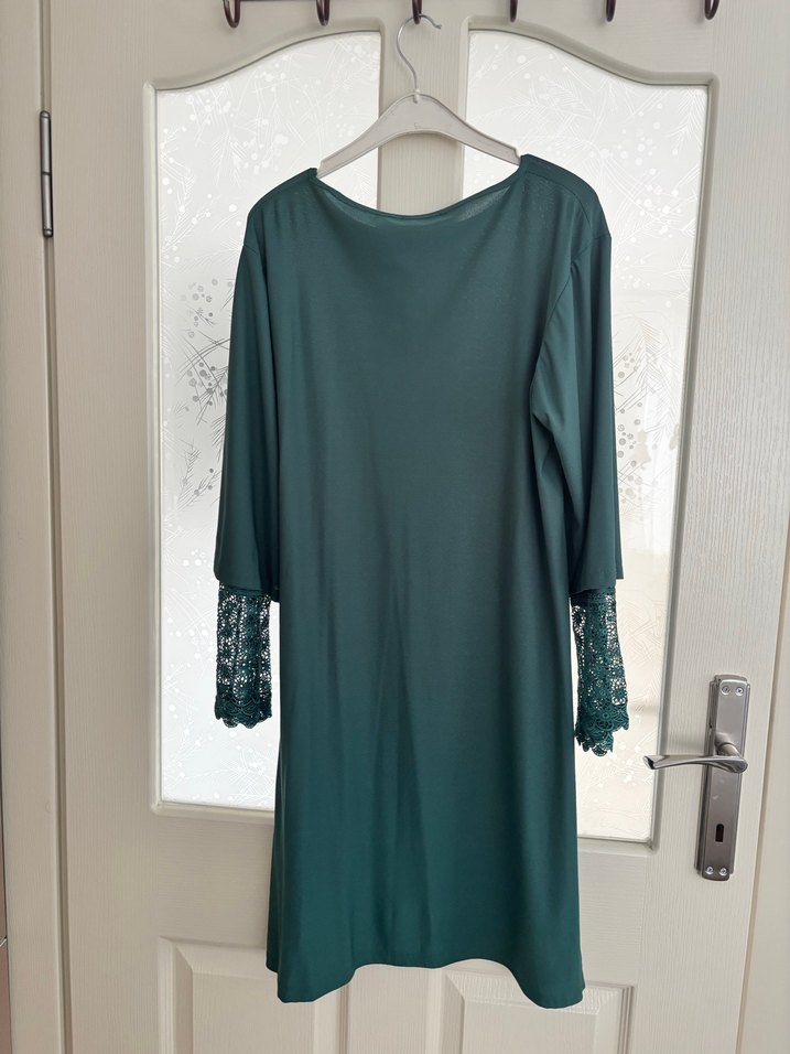 Dantel Detaylı Uzun Kollu Yeşil Hamile Tunik - Görsel 3