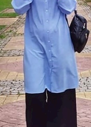 Uzun Kollu Mavi Düğmeli Tunik - Görsel 3