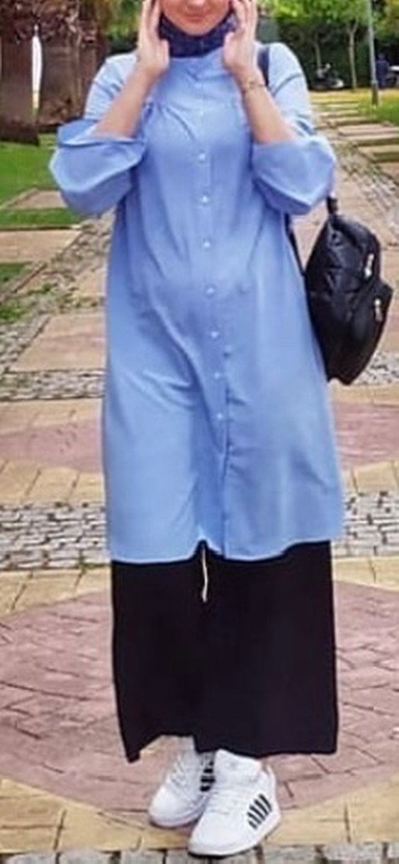 Uzun Kollu Mavi Düğmeli Tunik - Görsel 3