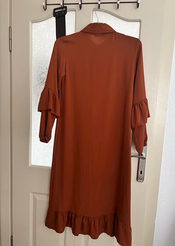 Düğmeli Kahverengi Uzun Kollu Kadın Elbise tunik - Görsel 3