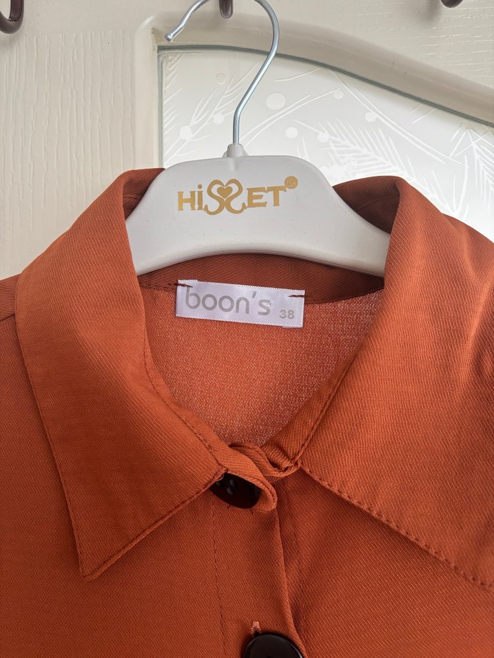 Düğmeli Kahverengi Uzun Kollu Kadın Elbise tunik - Görsel 2