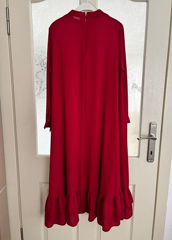 Bordo Uzun Kollu Fırfırlı Uzun Elbise - Görsel 3