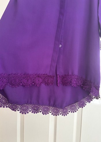 Dantel Detaylı Uzun Kollu Mor Tunik - Görsel 2