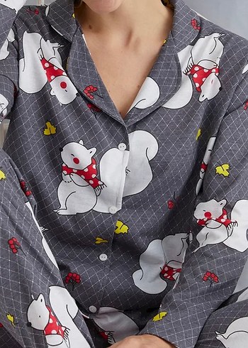 Trendyol & Milla Gri Baskılı V Yakalı Kadın Pijama Takımı