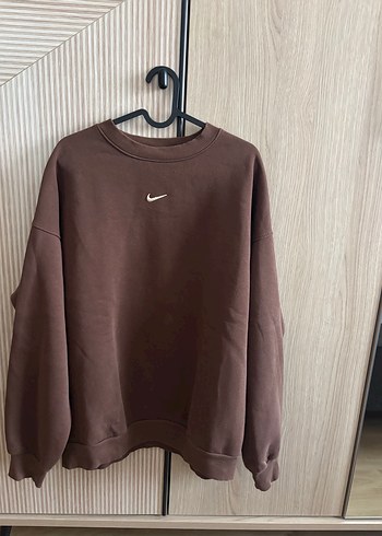 Kahverengi Kadın erkek Sweatshirt, Yuvarlak Yaka, Rahat Kesim