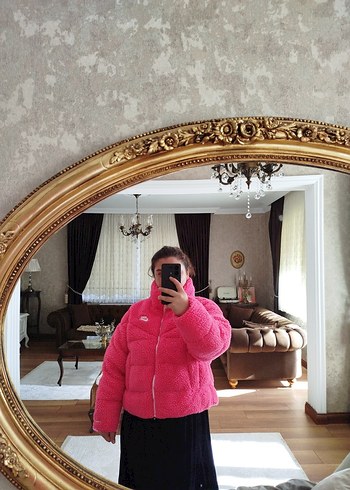 Pembe Yüksek Yakalı Kadın Mont - Görsel 6