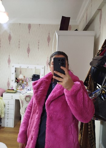 Pembe Kadın Midi Boy Suni Kürk Kaban s m l beden uuyumludr - Görsel 5