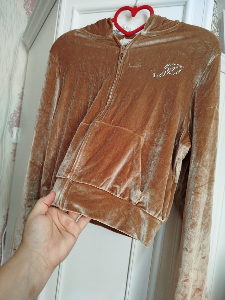 Kahverengi Kadife Kapüşonlu Kadın Ceket - Görsel 2