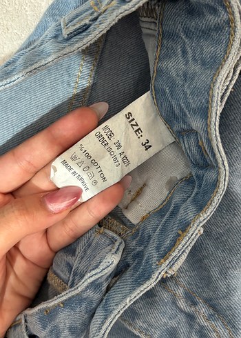 34 Beden Mavi kadın baggy pantolon çift kemerli