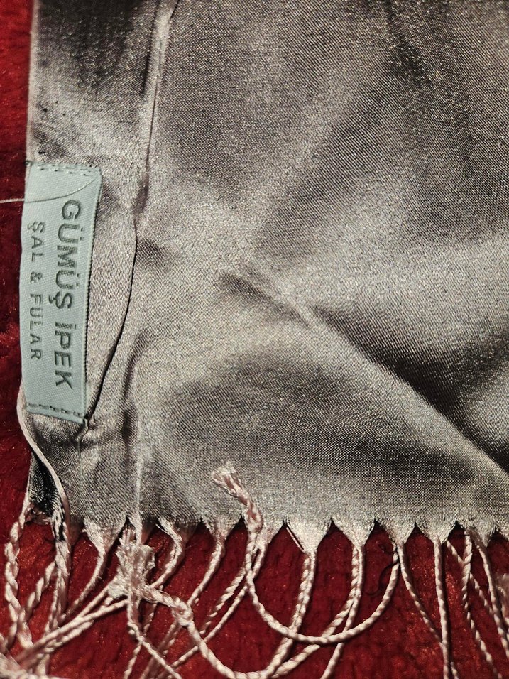 Kadın pudra pembesi İpek saten Görünümlü Şal - Görsel 3