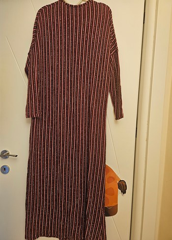 Bordo Çizgili Uzun  Elbise - Görsel 2