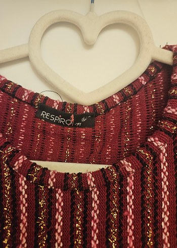 Bordo Çizgili Uzun  Elbise - Görsel 4