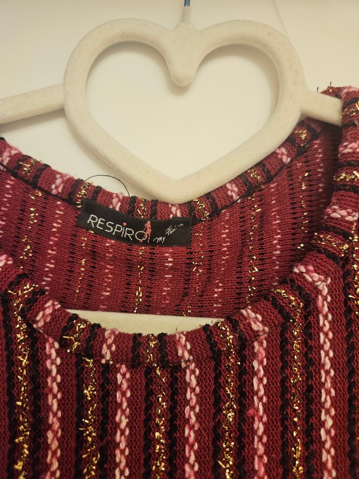 Bordo Çizgili Uzun  Elbise - Görsel 4