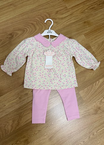 Uzun Kollu Pembe çiçekli Bebek Kız Takımı - Görsel 2