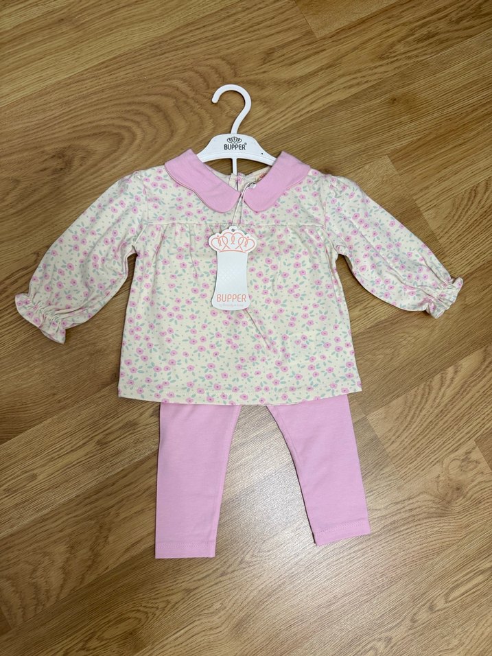 Uzun Kollu Pembe çiçekli Bebek Kız Takımı - Görsel 2