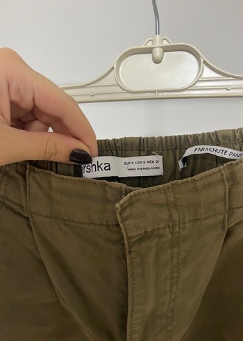 Kemerli Haki Kadın paraşüt Pantolon - Görsel 2